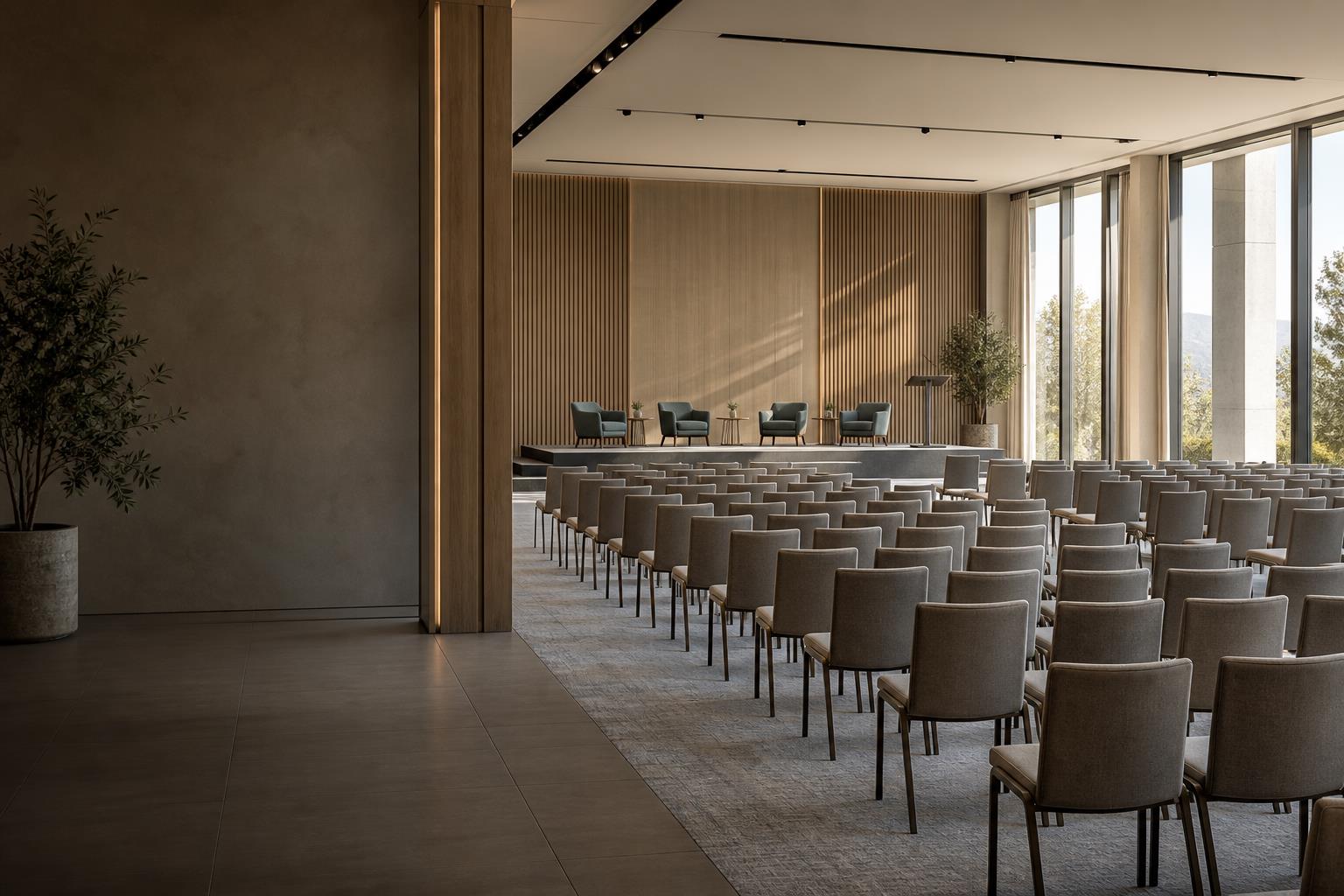A conference room set for a delegate session